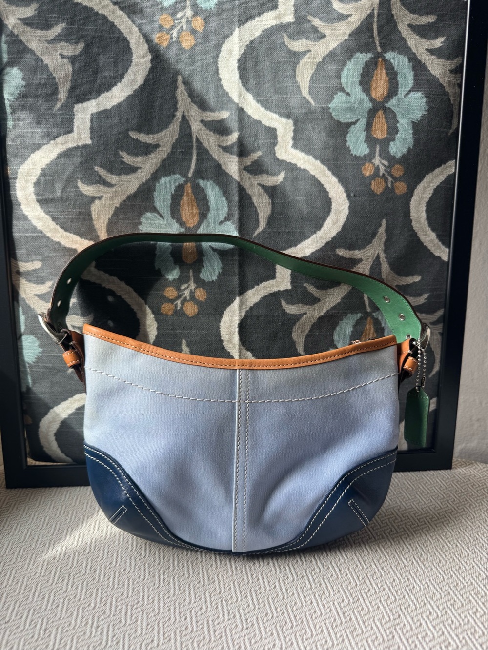 Vintage Y2K Coach Soho 9508 Colorblock Hobo Shoulder Bag Blue Green Leather